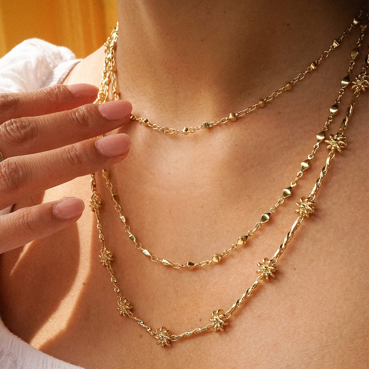 Square Bead Chain Necklace 18ct Gold Plate