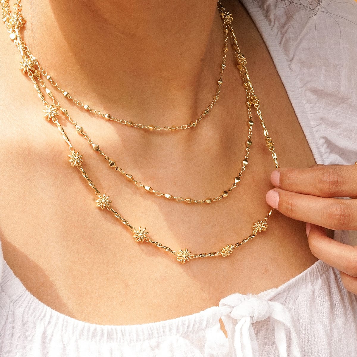 Square Bead Chain Necklace 18ct Gold Plate