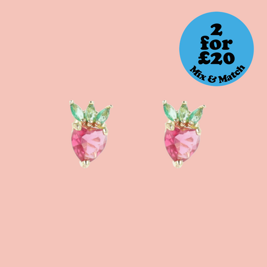 Strawberry Sweetheart Stud Earrings