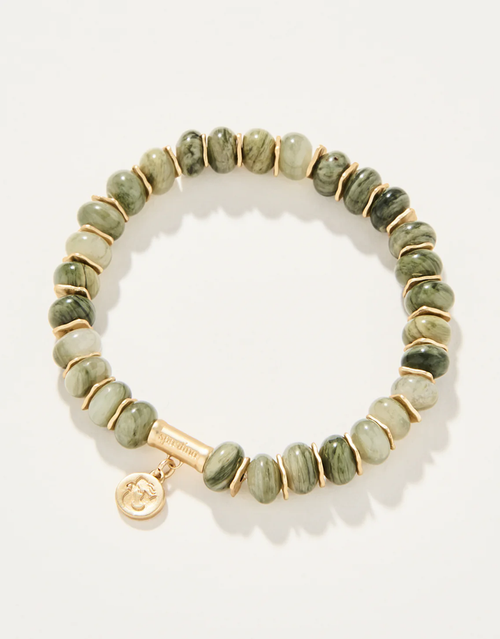 Stone Stretch Bracelet 8 mm Silver Leaf Jasper