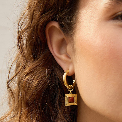 Strata Red Jasper Earrings & Necklace 18ct Gold Plate