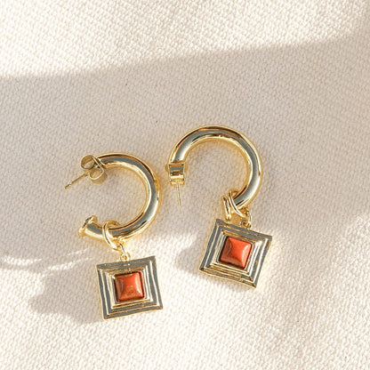 Strata Red Jasper Earrings & Necklace 18ct Gold Plate