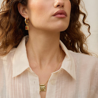 Strata Red Jasper Earrings & Necklace 18ct Gold Plate