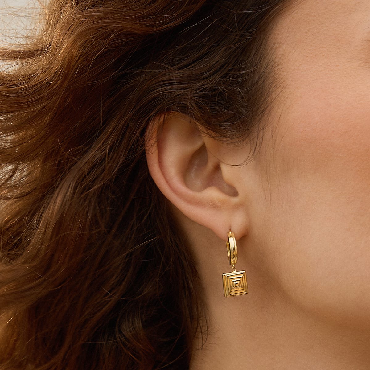 Strata Square Drop Earrings 18ct Gold Plate