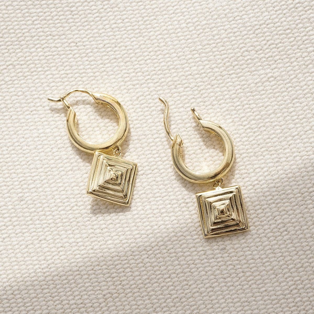 Strata Square Drop Earrings 18ct Gold Plate