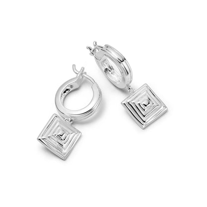 Strata Square Drop Earrings Sterling Silver