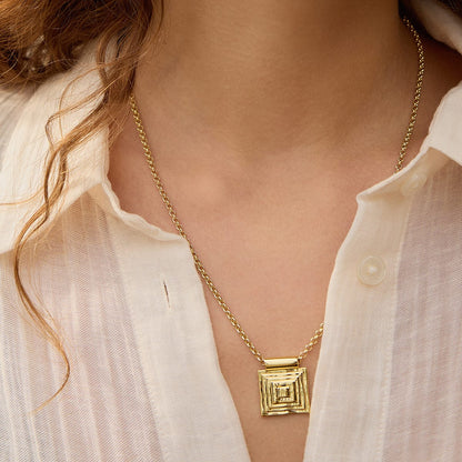 Strata Square Pendant Necklace 18ct Gold Plate