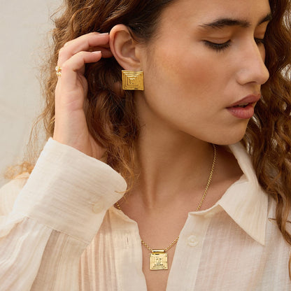 Strata Square Pendant Necklace 18ct Gold Plate