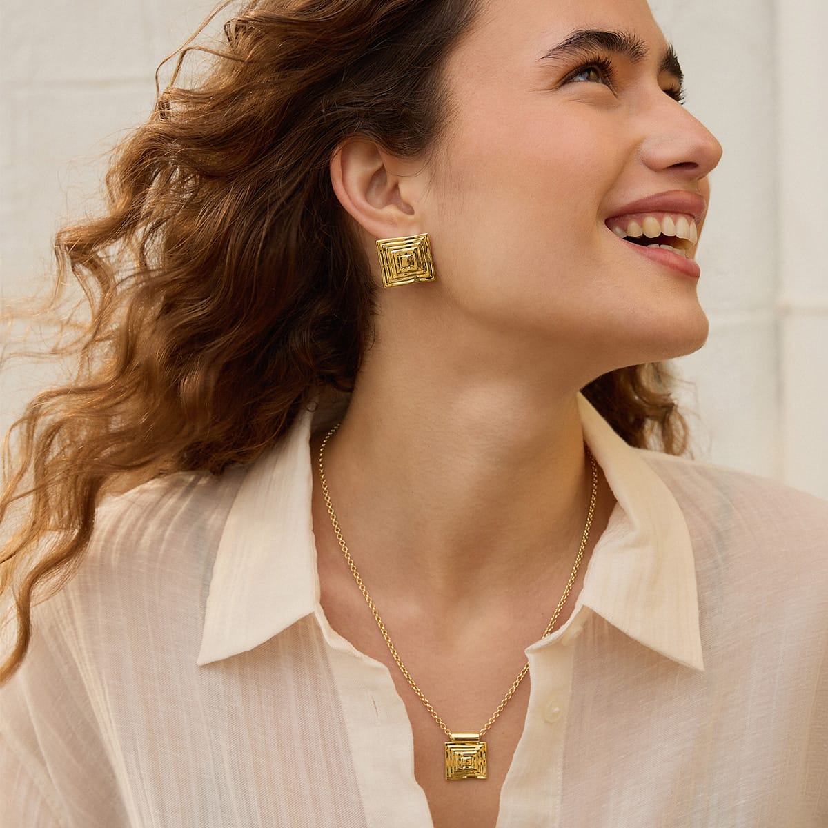 Strata Square Pendant Necklace 18ct Gold Plate