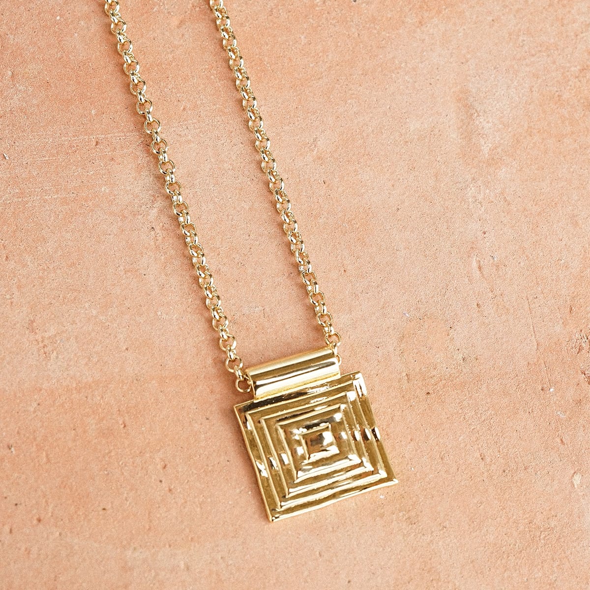 Strata Square Pendant Necklace 18ct Gold Plate