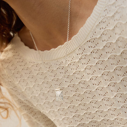 Strata Square Pendant Necklace Silver Plate