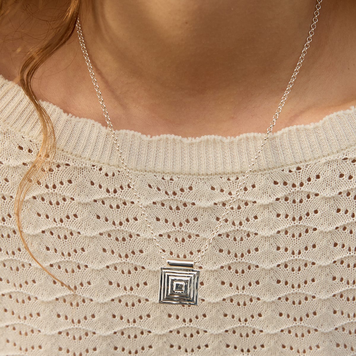 Strata Square Pendant Necklace Silver Plate