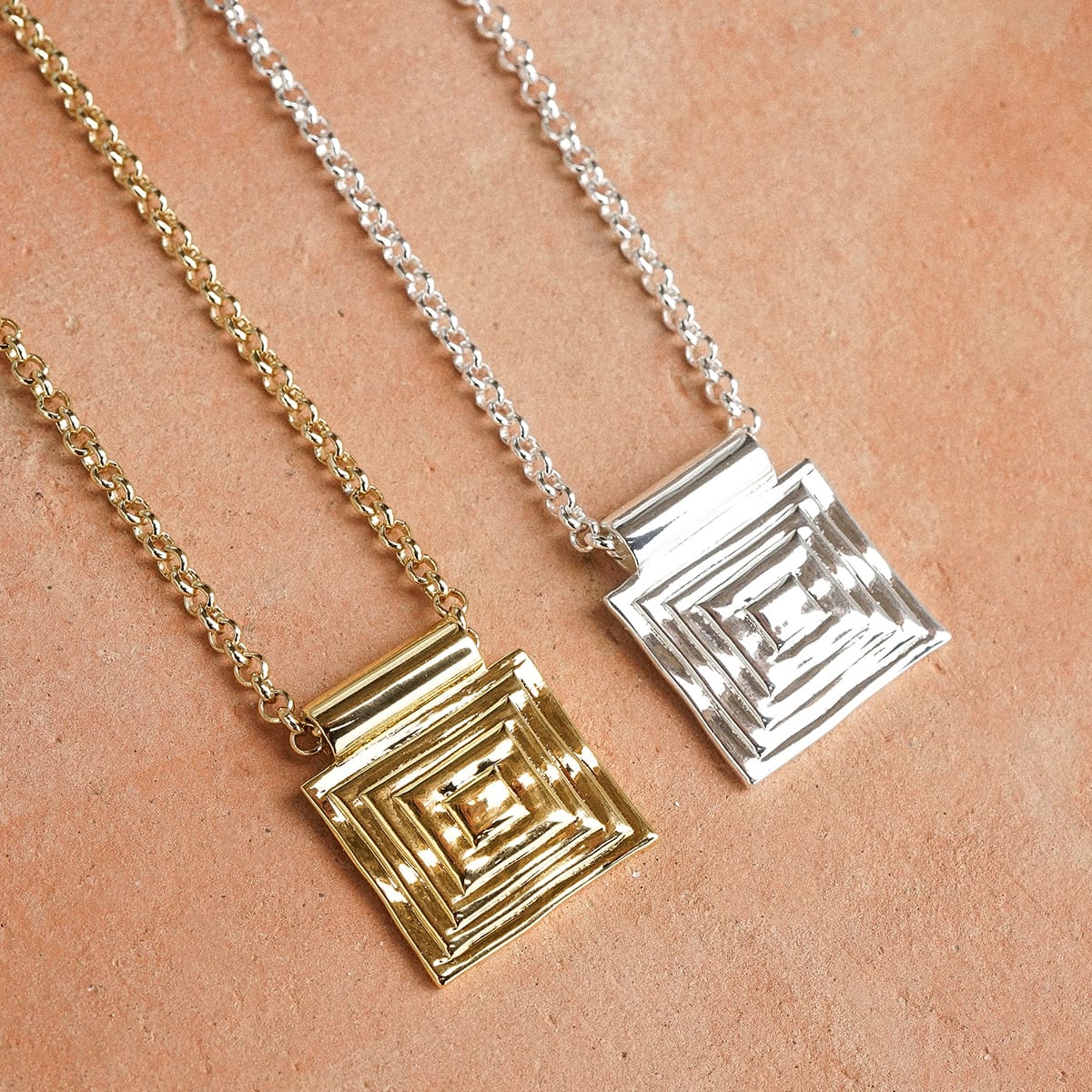 Strata Square Pendant Necklace Silver Plate