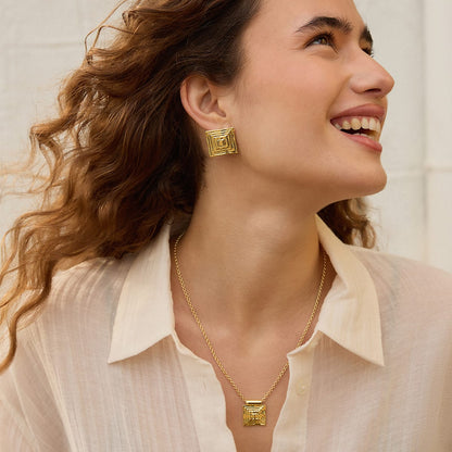Strata Square Earrings & Necklace Set 18ct Gold Plate
