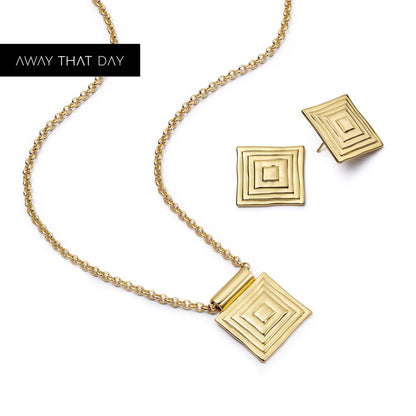 Strata Square Earrings & Necklace Set 18ct Gold Plate