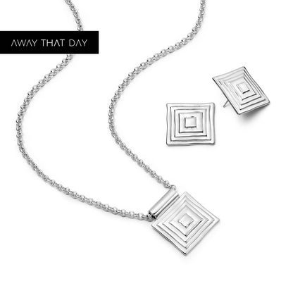 Strata Square Earrings & Necklace Set Silver Plate