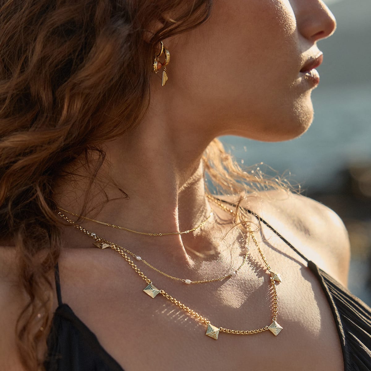 Strata Station Necklace 18ct Gold Plate