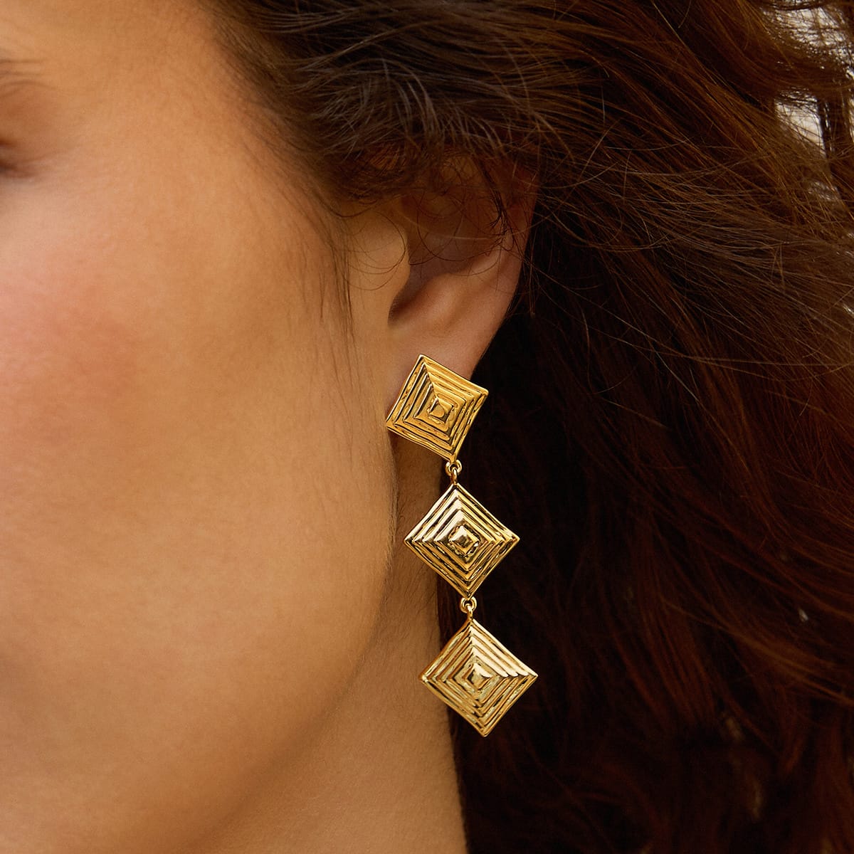 Strata Triple Drop Earrings 18ct Gold Plate