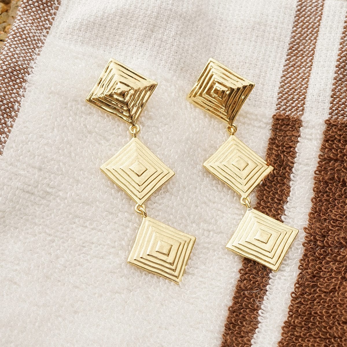 Strata Triple Drop Earrings 18ct Gold Plate