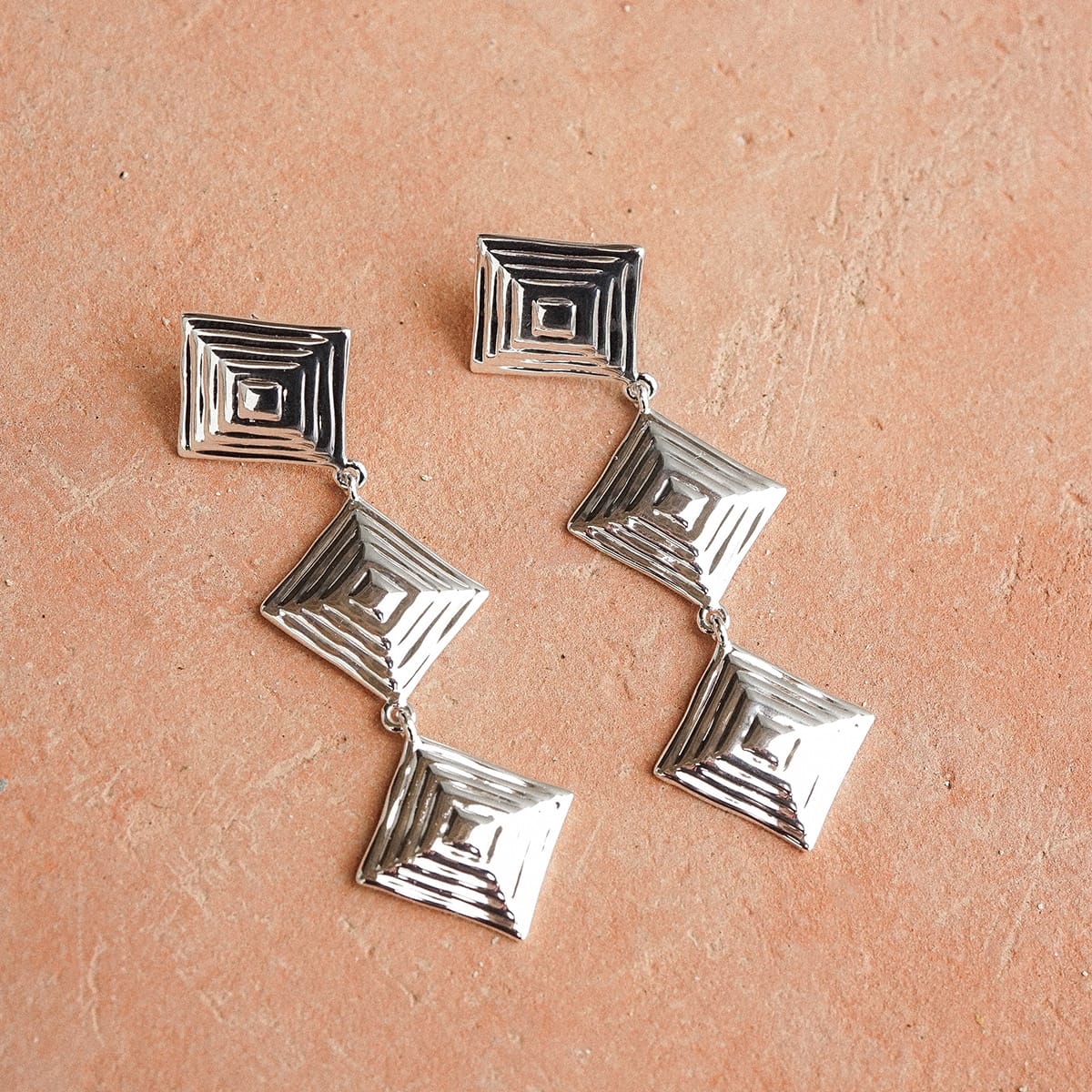 Strata Triple Drop Earrings Silver Plate