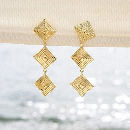Strata Triple Drop Earrings & Necklace Set 18ct Gold Plate