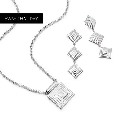 Strata Triple Drop Earrings & Necklace Set Silver Plate