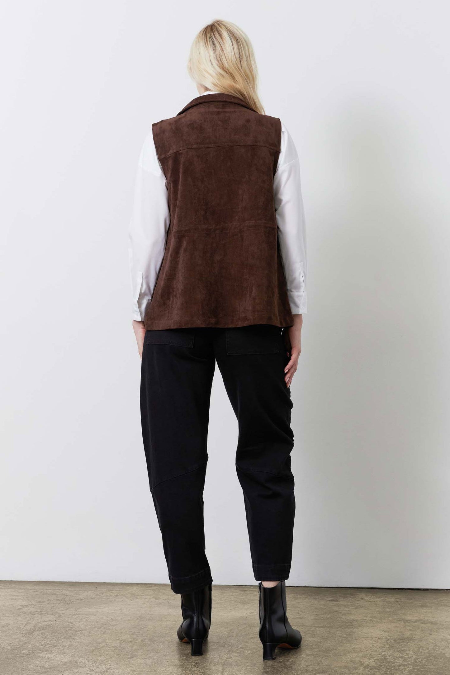 Long Vegan Suede Cargo Vest