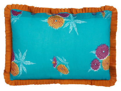 turqoise floral ruffle pillow cover 14 inch back detail