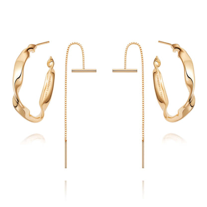 T Bar Chain & Flow Earring Set 18ct Gold Plate