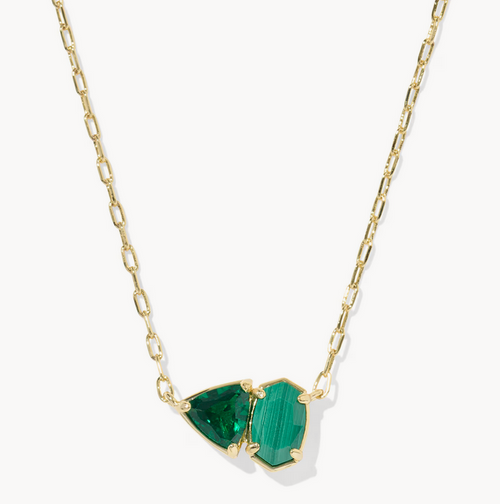 Tatum Short Pendant Necklace Green Mix Gold