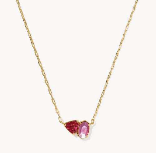 Tatum Short Pendant Necklace Pink Mix Gold