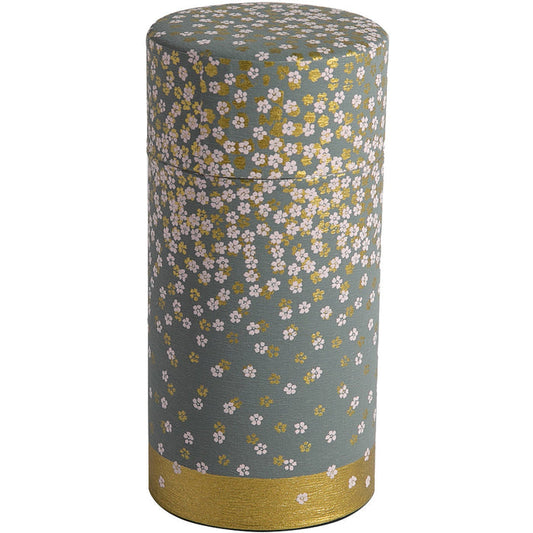 Tea Tin, Washi Grey/Gold Flowers, 2–6 oz