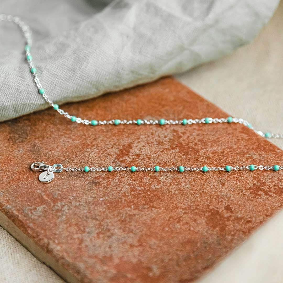Treasures Turquoise Beaded Necklace Sterling Silver