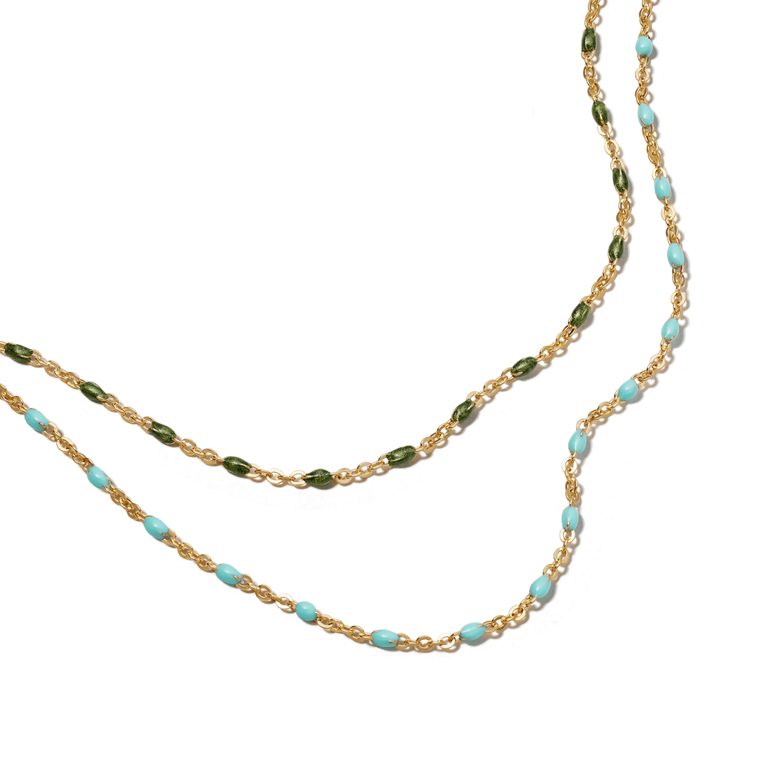 Treasures Green Beaded Necklace 18ct Gold Plate