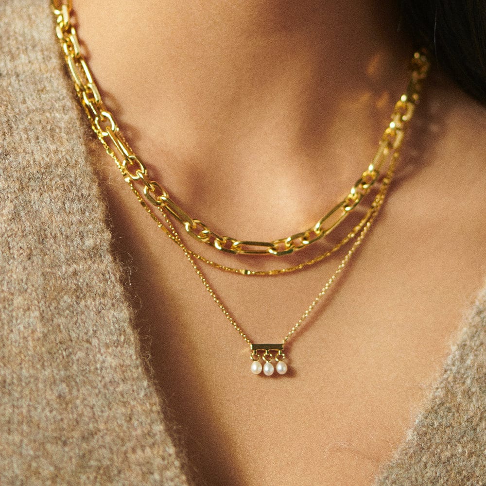 Treasures Seed Pearl Trio Necklace 18ct Gold Plate