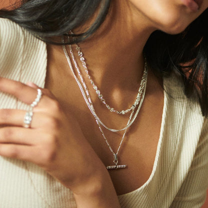 Textured Sunburst Chain Necklace Sterling Silver
