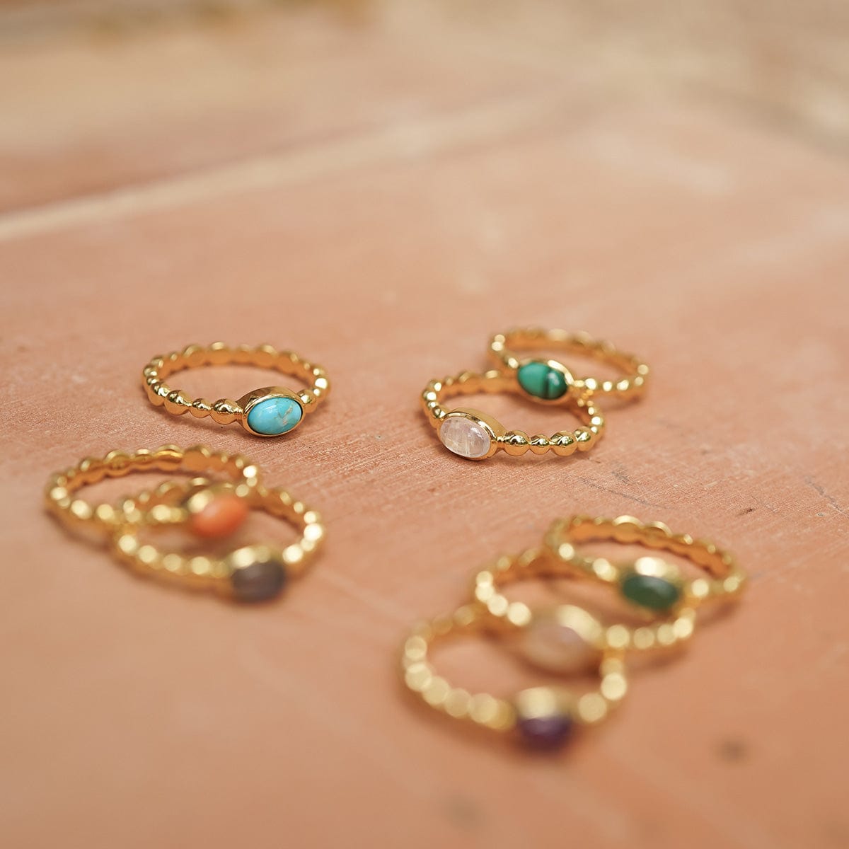 Turquoise Healing Stone Bobble Ring 18ct Gold Plate