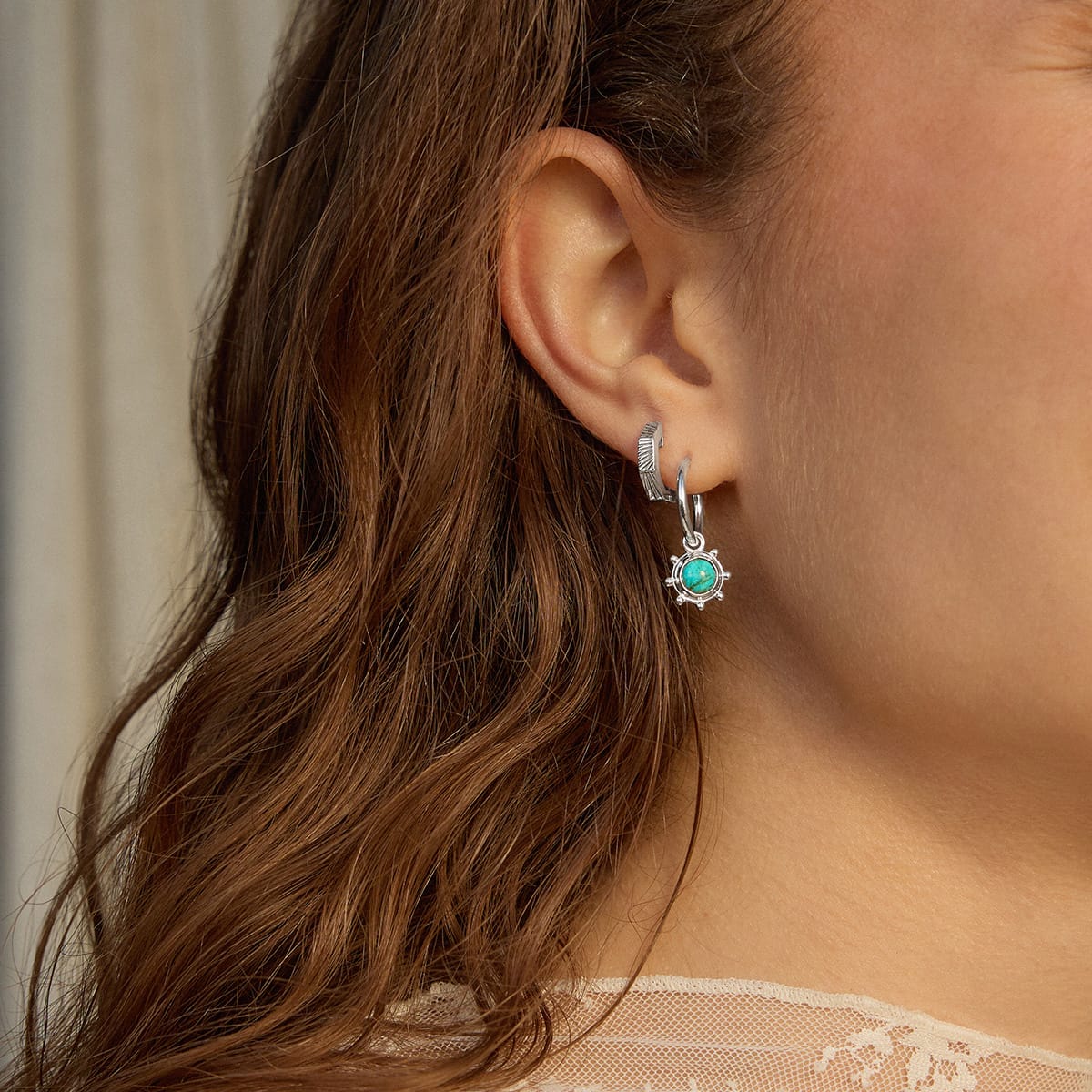 Turquoise Healing Stone Charm Earrings Sterling Silver