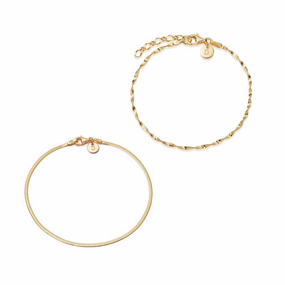 Twisted Chain Bracelet Stack 18ct Gold Plate