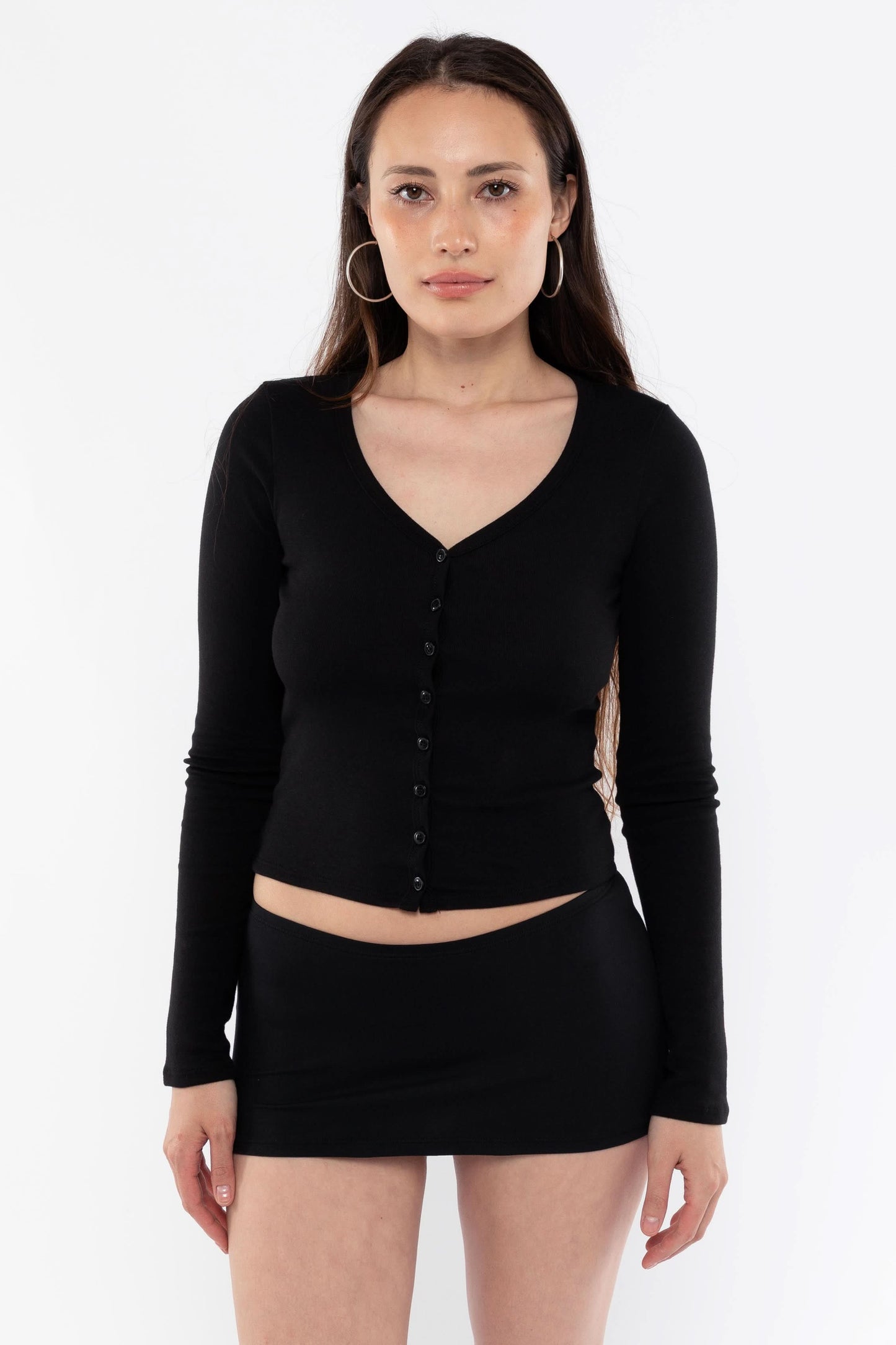 FR0114 - Flex Rib V Neck Button Up Top