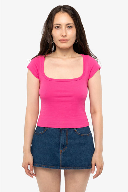 43023 - Baby Rib Square Neck Cap Sleeve Tee