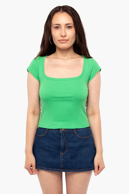 43023 - Baby Rib Square Neck Cap Sleeve Tee