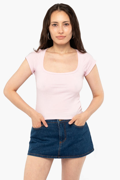 43023 - Baby Rib Square Neck Cap Sleeve Tee
