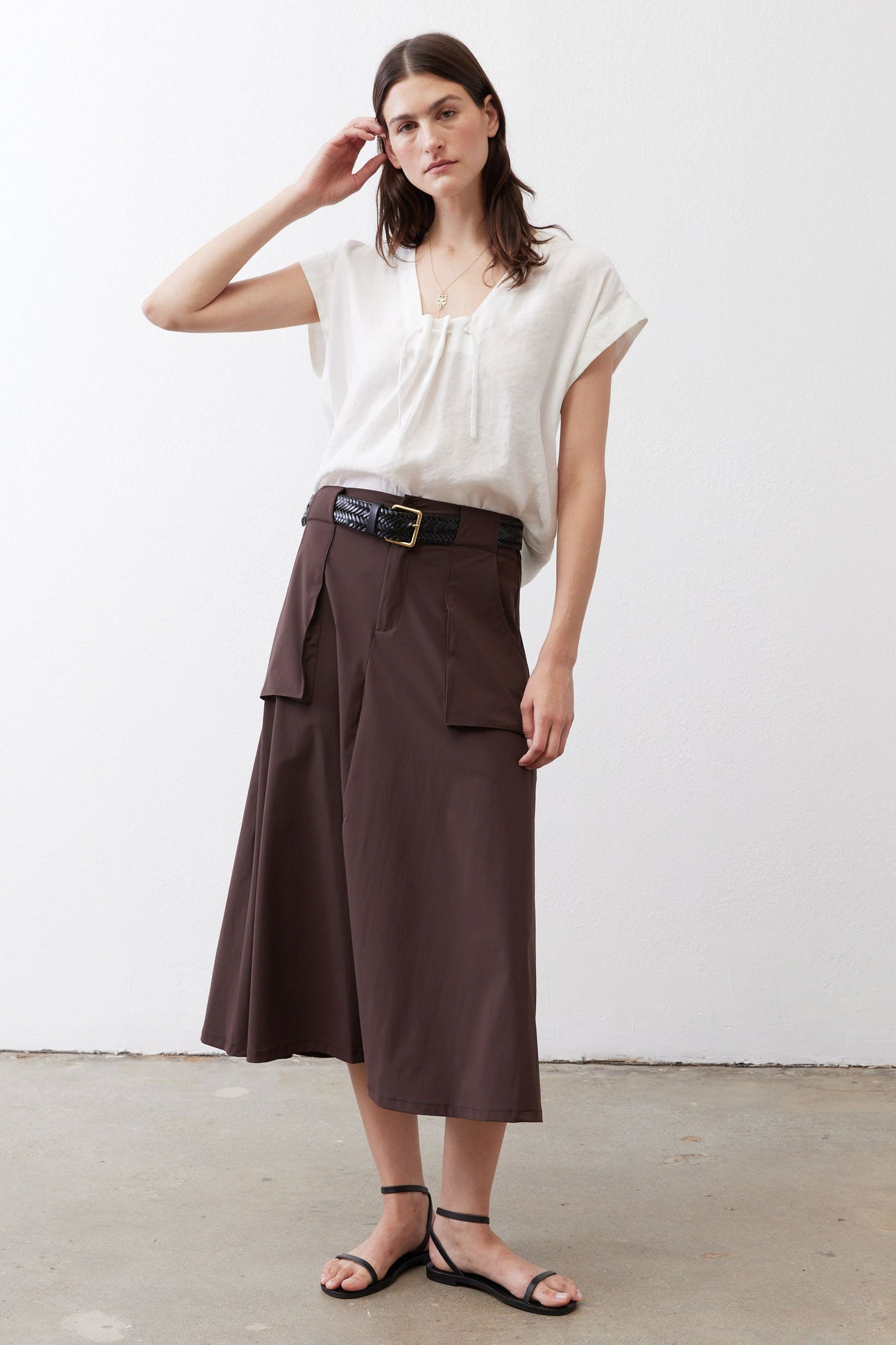 Cinched Neck Light Poplin Top