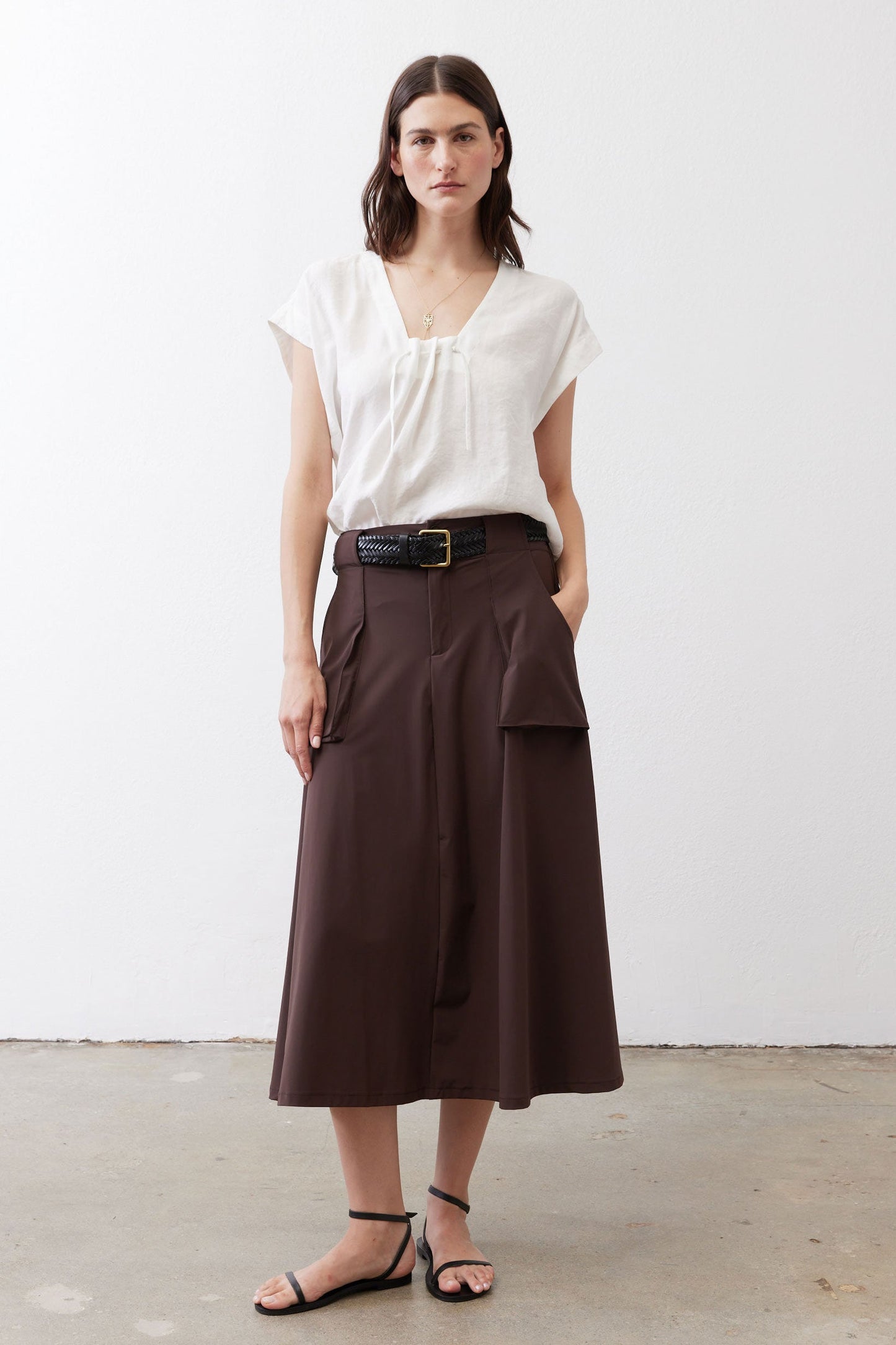 Cinched Neck Light Poplin Top