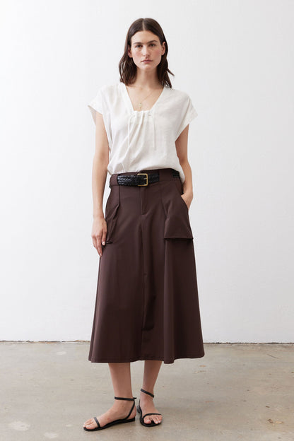 Cinched Neck Light Poplin Top