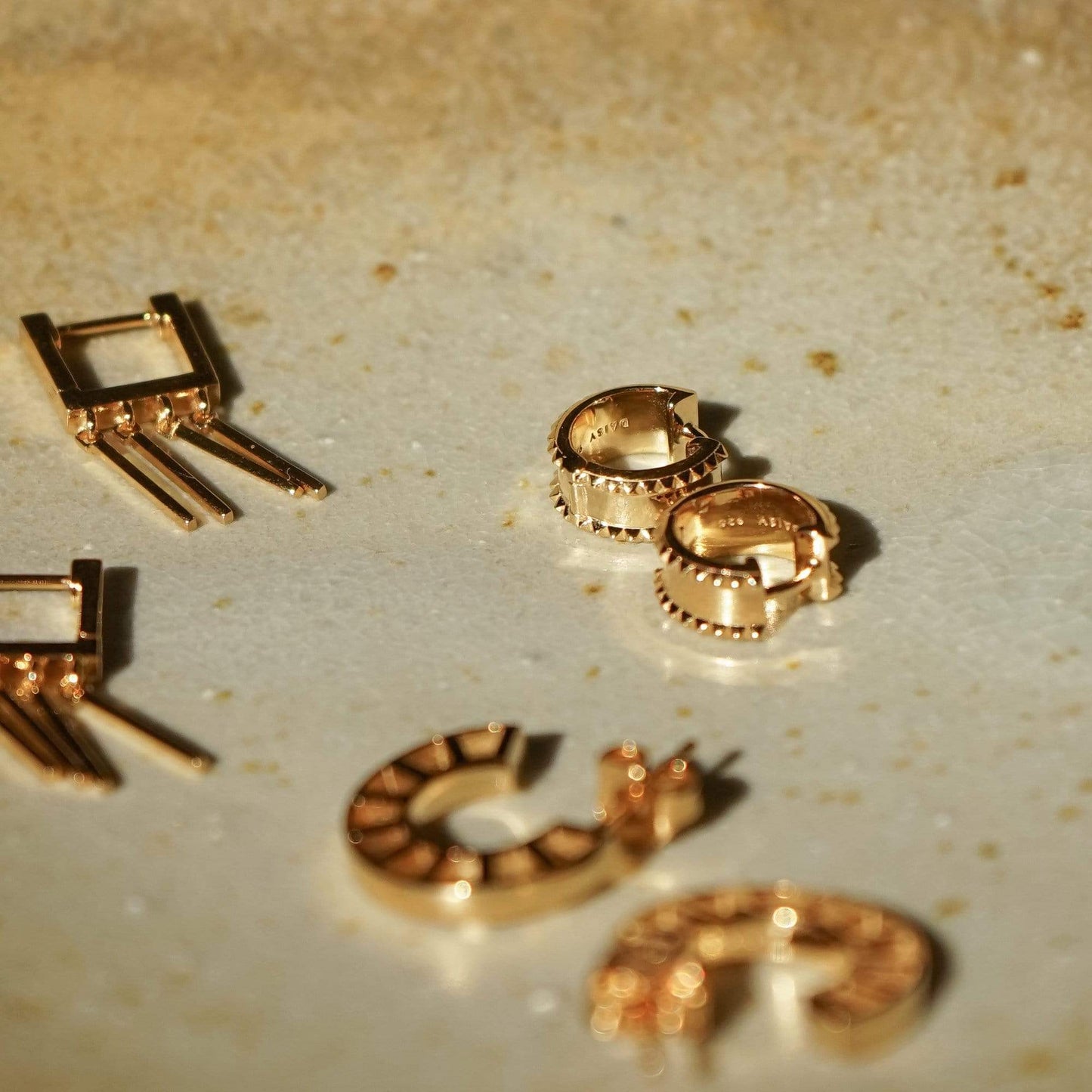 Chunky Studded Huggie Hoop Earrings 18ct Gold Plate