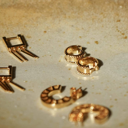 Chunky Studded Huggie Hoop Earrings 18ct Gold Plate