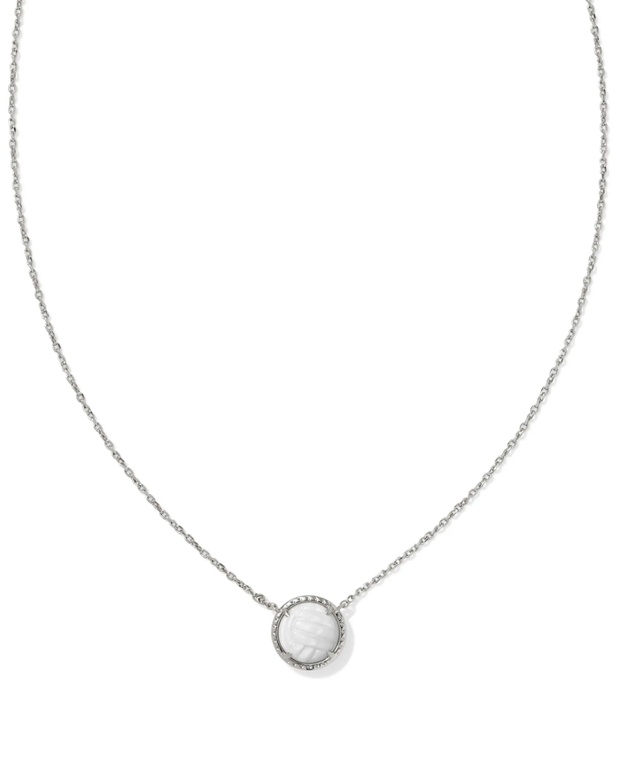 Volleyball Short Pendent Necklace Rhodium White MOP