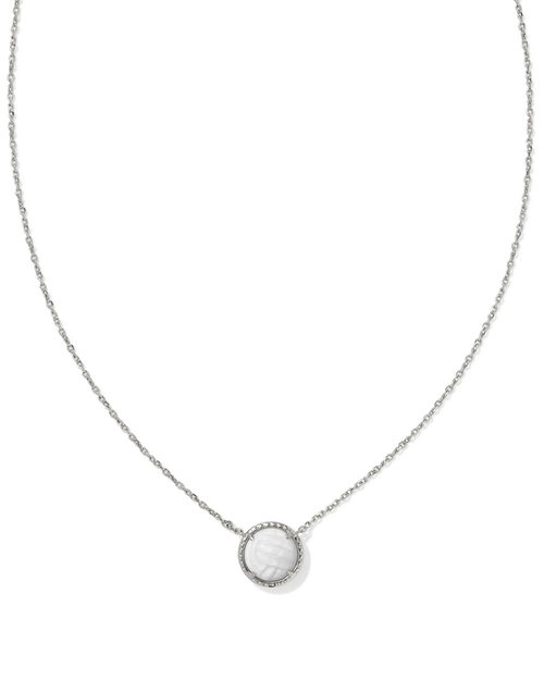 Volleyball Short Pendent Necklace Rhodium White MOP